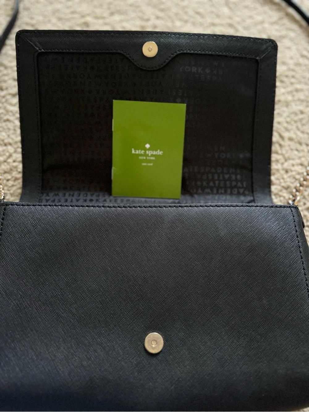 kate spade Black Leather Crossbody with Gold Chain Strap
